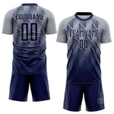 Custom Navy-Gray Spiked Sharp Lines Gradient Sublimation Soccer Uniform Jersey