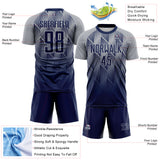 Custom Navy-Gray Spiked Sharp Lines Gradient Sublimation Soccer Uniform Jersey