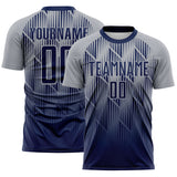 Custom Navy-Gray Spiked Sharp Lines Gradient Sublimation Soccer Uniform Jersey