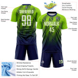 Custom Navy White-Neon Green Spiked Sharp Lines Gradient Sublimation Soccer Uniform Jersey