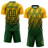 Custom Green-Gold Spiked Sharp Lines Gradient Sublimation Soccer Uniform Jersey