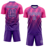 Custom Purple Pink-White Spiked Sharp Lines Gradient Sublimation Soccer Uniform Jersey