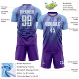 Custom Purple White-Light Blue Spiked Sharp Lines Gradient Sublimation Soccer Uniform Jersey
