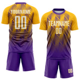 Custom Purple White-Gold Spiked Sharp Lines Gradient Sublimation Soccer Uniform Jersey