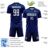 Custom Royal White-Navy Geometric Patchwork Asymmetry Checkered Zigzag Lines Sublimation Soccer Uniform Jersey