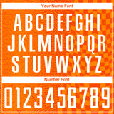 Custom Orange-White Geometric Patchwork Asymmetry Checkered Zigzag Lines Sublimation Soccer Uniform Jersey