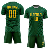 Custom Green-Yellow Geometric Patchwork Asymmetry Checkered Zigzag Lines Sublimation Soccer Uniform Jersey