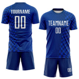 Custom US Navy Blue-White Geometric Patchwork Asymmetry Checkered Zigzag Lines Sublimation Soccer Uniform Jersey