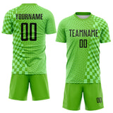 Custom Aurora Green Black-Pea Green Geometric Patchwork Asymmetry Checkered Zigzag Lines Sublimation Soccer Uniform Jersey