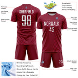 Custom Crimson-White Geometric Patchwork Asymmetry Checkered Zigzag Lines Sublimation Soccer Uniform Jersey