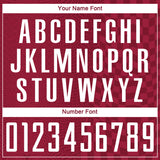 Custom Crimson-White Geometric Patchwork Asymmetry Checkered Zigzag Lines Sublimation Soccer Uniform Jersey