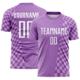 Custom Medium Purple White-Light Purple Geometric Patchwork Asymmetry Checkered Zigzag Lines Sublimation Soccer Uniform Jersey
