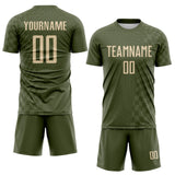 Custom Olive-City Cream Geometric Patchwork Asymmetry Checkered Zigzag Lines Sublimation Soccer Uniform Jersey