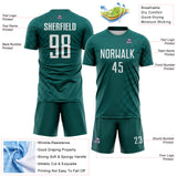 Custom Midnight Green-White Geometric Patchwork Asymmetry Checkered Zigzag Lines Sublimation Soccer Uniform Jersey