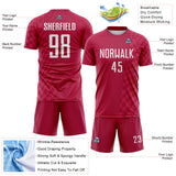 Custom Burgundy-White Geometric Patchwork Asymmetry Checkered Zigzag Lines Sublimation Soccer Uniform Jersey