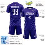 Custom Dark Purple-White Geometric Patchwork Asymmetry Checkered Zigzag Lines Sublimation Soccer Uniform Jersey
