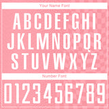 Custom Medium Pink-White Geometric Patchwork Asymmetry Checkered Zigzag Lines Sublimation Soccer Uniform Jersey