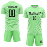 Custom Pea Green-Black Geometric Patchwork Asymmetry Checkered Zigzag Lines Sublimation Soccer Uniform Jersey
