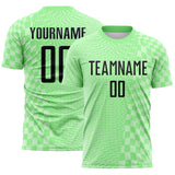 Custom Pea Green-Black Geometric Patchwork Asymmetry Checkered Zigzag Lines Sublimation Soccer Uniform Jersey
