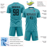 Custom Teal-Black Geometric Patchwork Asymmetry Checkered Zigzag Lines Sublimation Soccer Uniform Jersey