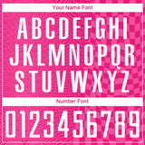 Custom Hot Pink-White Geometric Patchwork Asymmetry Checkered Zigzag Lines Sublimation Soccer Uniform Jersey