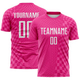 Custom Hot Pink-White Geometric Patchwork Asymmetry Checkered Zigzag Lines Sublimation Soccer Uniform Jersey