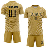 Custom Old Gold-White Geometric Patchwork Asymmetry Checkered Zigzag Lines Sublimation Soccer Uniform Jersey