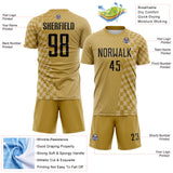 Custom Old Gold-White Geometric Patchwork Asymmetry Checkered Zigzag Lines Sublimation Soccer Uniform Jersey