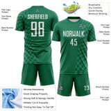Custom Kelly Green-White Geometric Patchwork Asymmetry Checkered Zigzag Lines Sublimation Soccer Uniform Jersey