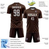 Custom Brown-White Geometric Patchwork Asymmetry Checkered Zigzag Lines Sublimation Soccer Uniform Jersey