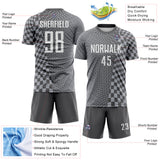 Custom Steel Gray-White Geometric Patchwork Asymmetry Checkered Zigzag Lines Sublimation Soccer Uniform Jersey