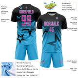 Custom Black Pink-Sky Blue Gradient Style Twinkle Star Sublimation Soccer Uniform Jersey