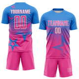 Custom Powder Blue Pink-White Gradient Style Twinkle Star Sublimation Soccer Uniform Jersey