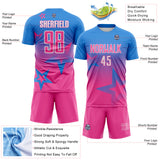 Custom Powder Blue Pink-White Gradient Style Twinkle Star Sublimation Soccer Uniform Jersey