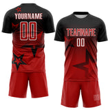 Custom Black Red-White Gradient Style Twinkle Star Sublimation Soccer Uniform Jersey