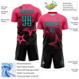 Custom Neon Pink Aqua-Black Gradient Style Twinkle Star Sublimation Soccer Uniform Jersey