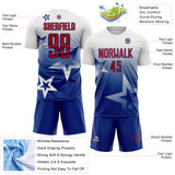 Custom White Red-Royal Gradient Style Twinkle Star Sublimation Soccer Uniform Jersey