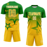 Custom Grass Green Yellow-White Gradient Style Twinkle Star Sublimation Soccer Uniform Jersey