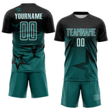 Custom Black Teal-White Gradient Style Twinkle Star Sublimation Soccer Uniform Jersey