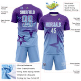 Custom Purple Light Blue-White Gradient Style Twinkle Star Sublimation Soccer Uniform Jersey