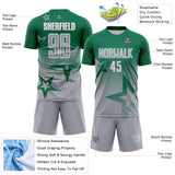 Custom Kelly Green Gray-White Gradient Style Twinkle Star Sublimation Soccer Uniform Jersey