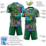 Custom Graffiti Pattern Kelly Green-Gold Paint Splatter Sublimation Soccer Uniform Jersey
