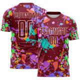 Custom Graffiti Pattern Crimson-Cream Paint Splatter Sublimation Soccer Uniform Jersey
