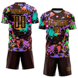 Custom Graffiti Pattern Brown-Gold Paint Splatter Sublimation Soccer Uniform Jersey