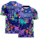 Custom Graffiti Pattern Royal-White Paint Splatter Sublimation Soccer Uniform Jersey