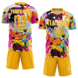Custom Graffiti Pattern Gold-White Paint Splatter Sublimation Soccer Uniform Jersey