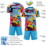 Custom Graffiti Pattern Sky Blue-White Paint Splatter Sublimation Soccer Uniform Jersey