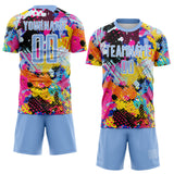 Custom Graffiti Pattern Light Blue-White Paint Splatter Sublimation Soccer Uniform Jersey