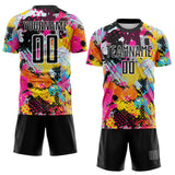 Custom Graffiti Pattern Black White-Panther Blue Paint Splatter Sublimation Soccer Uniform Jersey