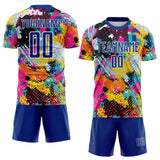 Custom Graffiti Pattern Royal-White Paint Splatter Sublimation Soccer Uniform Jersey